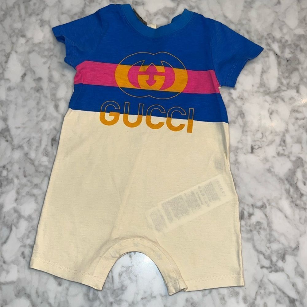 GUCCI CREWNECK SHORT SLEEVE ROMPER 3/6M